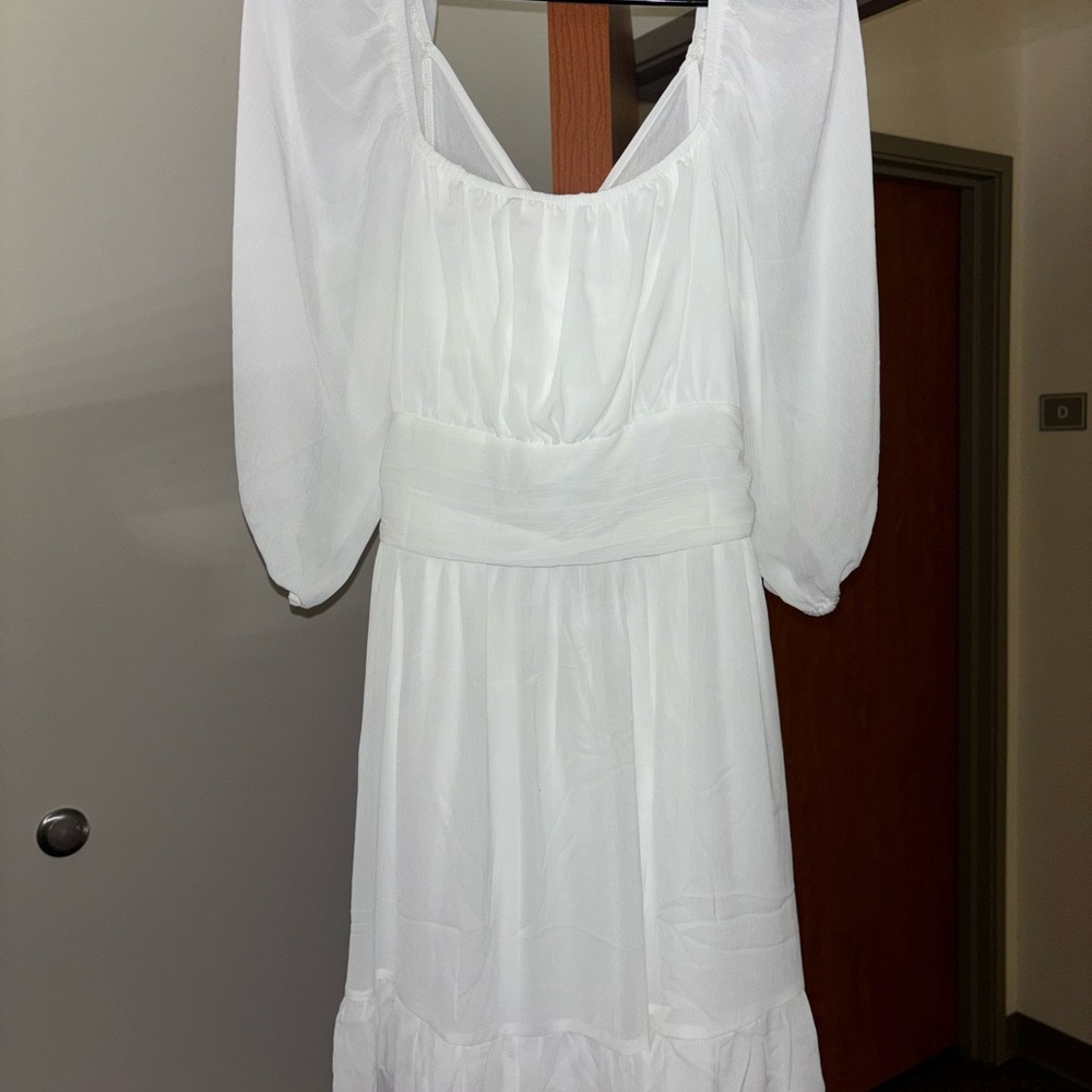Altar'd State White Tiered Sundress with Bishop Sleeves